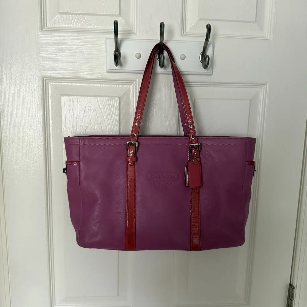 VINTAGE COACH PINK LEATHER PATENT TRIM LARGE GALLERY SHOPPER TOTE BAG PURSE 9237